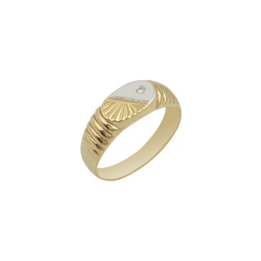 Αντρικό δαχτυλίδι χρυσό με λευκόχρυση λεπτομέρεια κ14 με ζιργκόν 395e